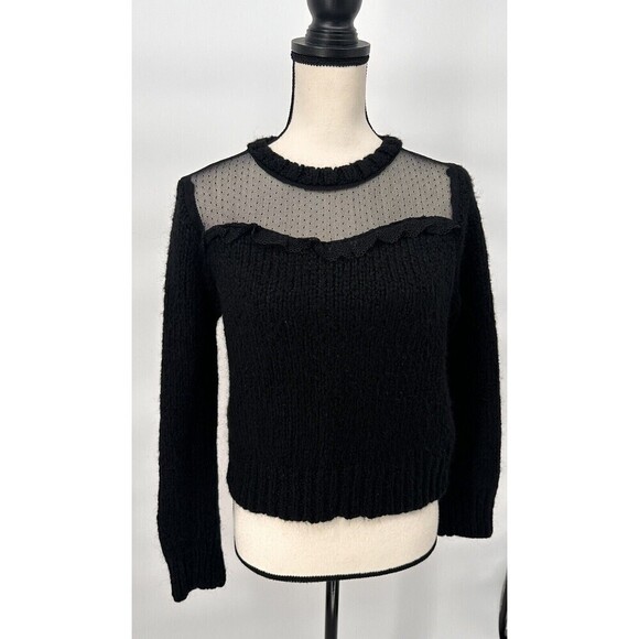Zara Long Sleeve  Cropped Sweater Chunky Knit Black Size Medium Mesh‎ - Picture 13 of 16